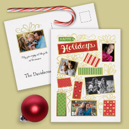 Postal Festiva Con Relieve Metalizado Foto personalizado Navidad Presenta Relieve metali