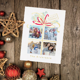 Postal Festiva Con Relieve Metalizado Foto Present Gold