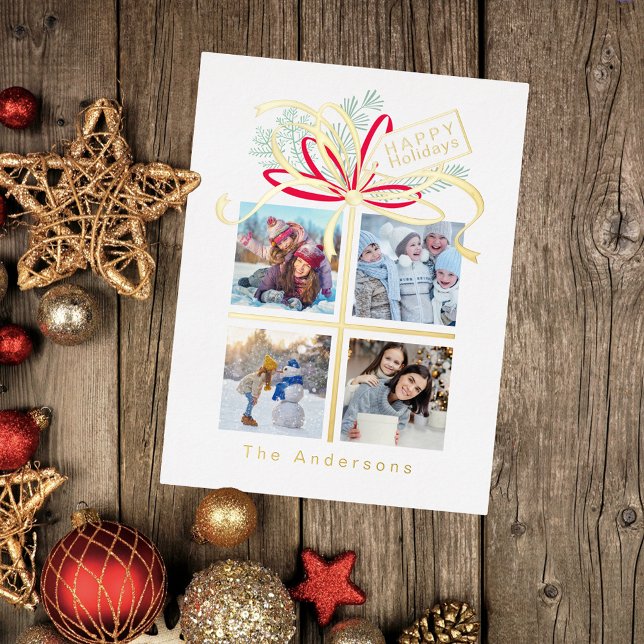 Postal Festiva Con Relieve Metalizado Foto Present Gold (Subido por el creador)