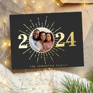 Postal Festiva Con Relieve Metalizado Fotografía de Año Nuevo feliz de los fuegos artifi