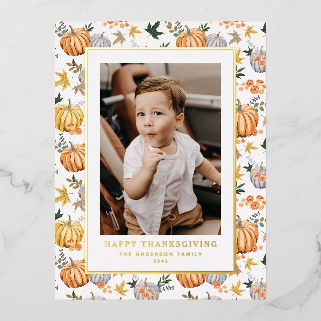 Postal Festiva Con Relieve Metalizado Fotografía del Día de Acción de Gracias del patrón (Anverso)