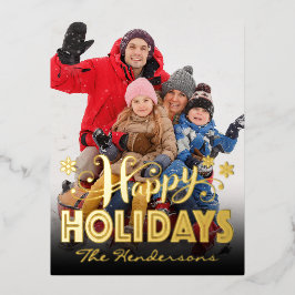 Postal Festiva Con Relieve Metalizado Fotografía Happy Holidays Gold