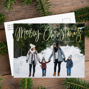 Postal Festiva Con Relieve Metalizado Fotos de oro de Feliz Navidad