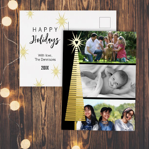 Postal Festiva Con Relieve Metalizado Fotos del árbol de navidad de striptease