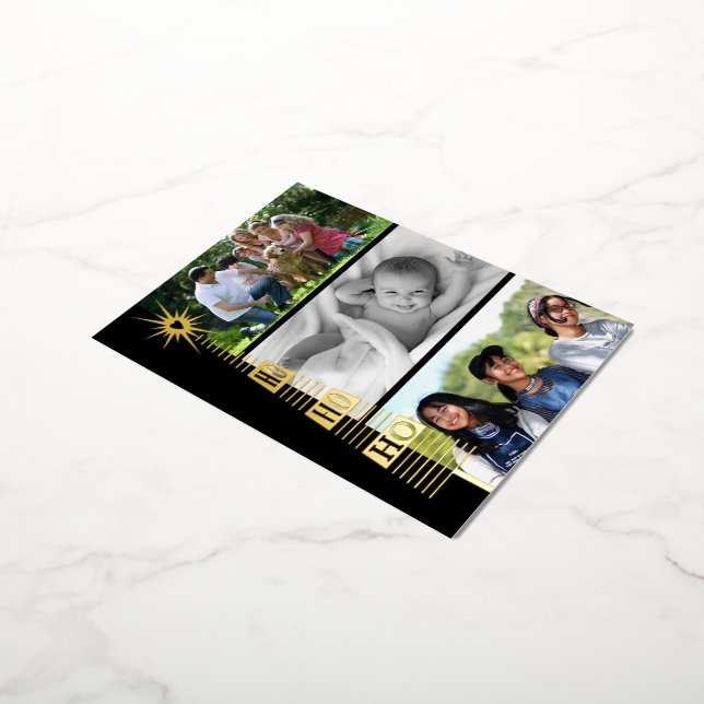 Postal Festiva Con Relieve Metalizado Fotos del verdadero Relieve metalizado Ho Ho Ho Ho (girado)