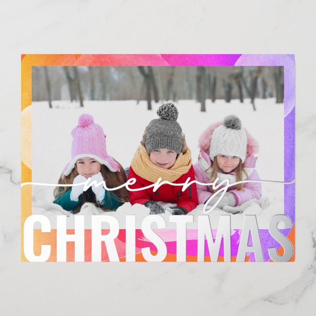 Postal Festiva Con Relieve Metalizado Fotos navideñas merry Copas de agua abstractas mod (Anverso)