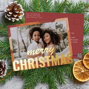 Postal Festiva Con Relieve Metalizado Fotos navideñas merry Copas de agua abstractas mod