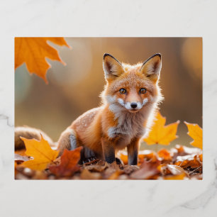 Postal Festiva Con Relieve Metalizado Fox Animal Fun Ministra Fantastica Surreal Lovely