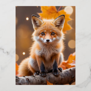 Postal Festiva Con Relieve Metalizado Fox Animal Fun Ministra Fantastica Surreal Lovely