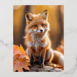 Postal Festiva Con Relieve Metalizado Fox Animal Fun Ministra Fantastica Surreal Lovely