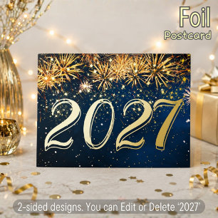 Postal Festiva Con Relieve Metalizado Fuegos artificiales papel de oro brillo Año Nuevo