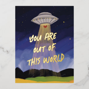 Postal Festiva Con Relieve Metalizado Fuera de este World UAP Valentine