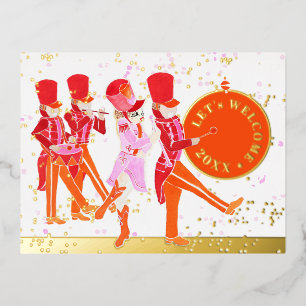 Postal Festiva Con Relieve Metalizado Funny Naranja-Red Watercolour Nutcracker