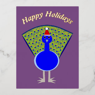 Postal Festiva Con Relieve Metalizado Funny Navidades Peacock Personalizado