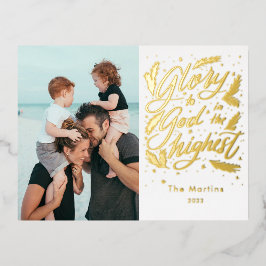 Postal Festiva Con Relieve Metalizado Gloria a Dios en los más altos Navidades guiones