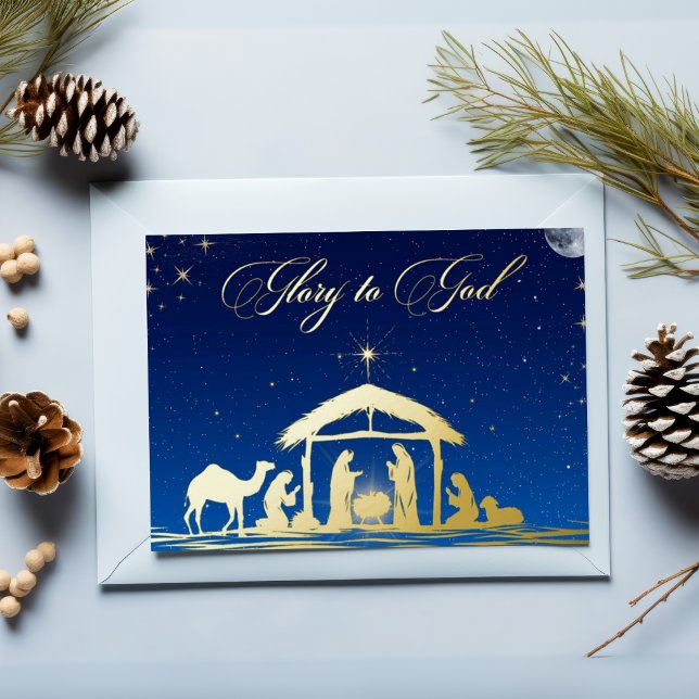 Postal Festiva Con Relieve Metalizado Gloria De Natividad A Dios Navidades Cristianos (Subido por el creador)