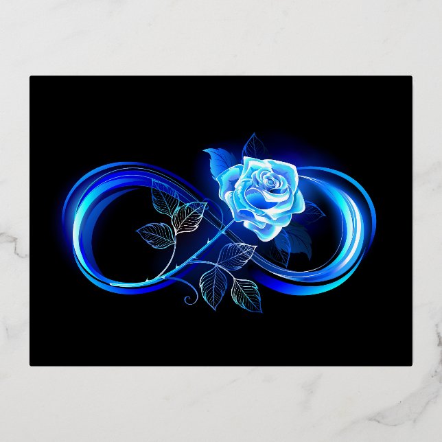 Postal Festiva Con Relieve Metalizado Glowing infinity with blue rose (Anverso)