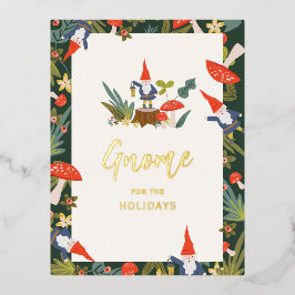 Postal Festiva Con Relieve Metalizado Gnome for Holidays Gold
