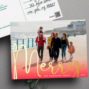 Postal Festiva Con Relieve Metalizado GOLD Merry   Foto de Navidades felices de gradient