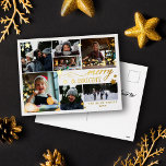 Postal Festiva Con Relieve Metalizado Gold Stars Merry & Bright 7 fotos<br><div class="desc">Navidades de Merry & Bright foto postal con siete fotos, estrellas doradas y texto de Relieve metalizado de oro. Fotografías de Navidades blancos y dorados con estampados alegres y brillantes en Relieve metalizado dorado junto con muchas estrellas doradas de diferentes tamaños. Postal de fotos más clara y brillante personalizada con...</div>