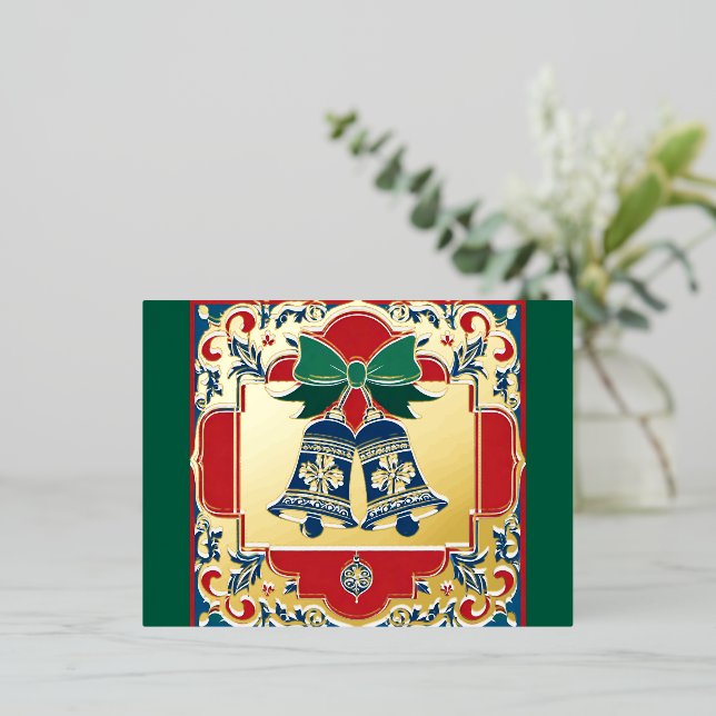 Postal Festiva Con Relieve Metalizado Golden Christmas Night and the Christmas Bell (Anverso de pie)