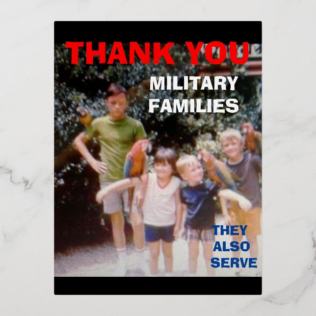 POSTAL FESTIVA CON RELIEVE METALIZADO GRACIAS FAMILIAS MILITARES (Anverso)