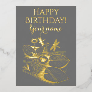 Postal Festiva Con Relieve Metalizado Gráfica amarilla de lirios de agua