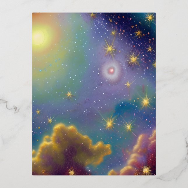 Postal Festiva Con Relieve Metalizado Gráfico de estrellas (Anverso)