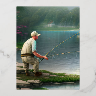 Postal Festiva Con Relieve Metalizado Gráfico de pesca