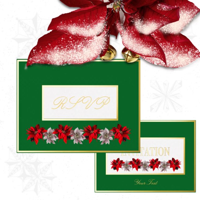 Postal Festiva Con Relieve Metalizado Green With Red Poinsettias Response Postcard (Subido por el creador)