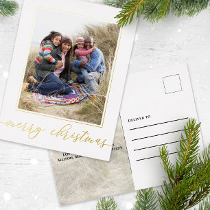 Postal Festiva Con Relieve Metalizado Guión de caligrafía elegante Gold Merry Christmas