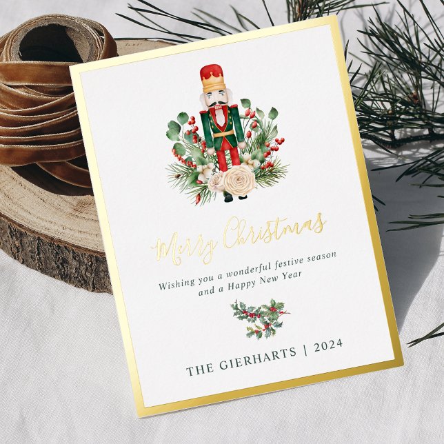 Postal Festiva Con Relieve Metalizado Guión de desnucracker para Navidades modernos (Christmas Nutcracker Script Golf Foil Greetings Card)