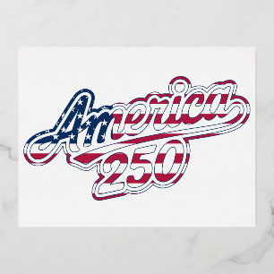 Postal Festiva Con Relieve Metalizado Guión de la bandera de América 250 Semiquincentena