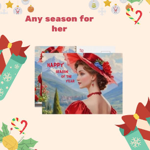 Postal Festiva Con Relieve Metalizado Guión de temporada feliz y Gorra de vestimenta de 