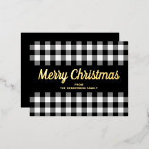 Guión Dorado Negro Blanco Gingham Feliz Navidad