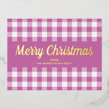 Guión dorado rosa a cuadros Feliz Navidad