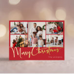 Postal Festiva Con Relieve Metalizado Guión festivo rojo cinco fotos Feliz Navidad Gold<br><div class="desc">Celebra la temporada con esta tarjeta postal de cinco fotos rojas con guión festivo de Relieve metalizado dorado de Feliz Navidad con un toque de elegante encanto. El diseño de la moda se caracteriza por una sencilla paleta de colores dorados y rojos que evoca el espíritu acogedor del invierno. Su...</div>