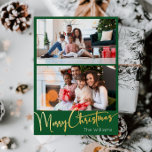 Postal Festiva Con Relieve Metalizado Guión festivo Verde 2 foto Feliz Navidad Gold<br><div class="desc">Celebre la temporada con este libreto festivo verde 2 foto tarjeta postal de ferias navideñas de Relieve metalizado dorado con un toque de elegancia. El diseño de la moda se caracteriza por una sencilla paleta de colores dorados y verdes que evoca el espíritu acogedor del invierno. Su atractivo moderno y...</div>