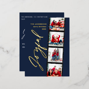 Postal Festiva Con Relieve Metalizado Guión mínimo moderno Navidades multifoto azul