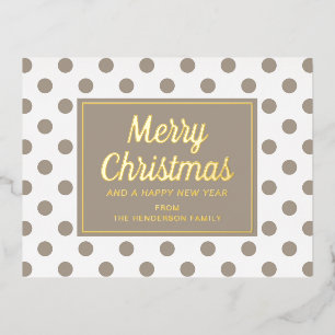 Postal Festiva Con Relieve Metalizado Guión moderno Taupe Feliz Navidad Gold