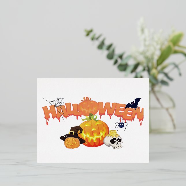 Postal Festiva Con Relieve Metalizado Halloween (Anverso de pie)