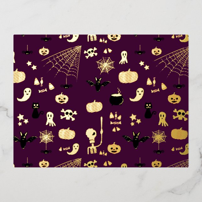 Postal Festiva Con Relieve Metalizado Halloween (Anverso)