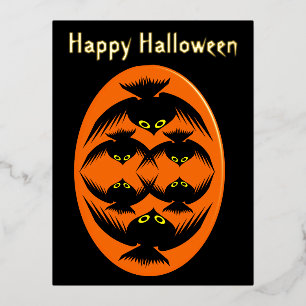 Postal Festiva Con Relieve Metalizado Halloween Crows Personalizado