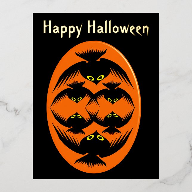 Postal Festiva Con Relieve Metalizado Halloween Crows Personalizado (Anverso)