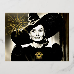 Postal Festiva Con Relieve Metalizado Halloween Hepburn WILF Project