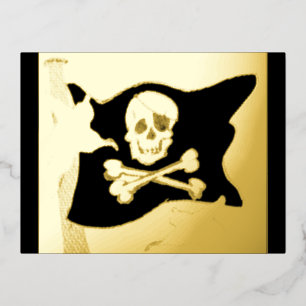 Postal Festiva Con Relieve Metalizado Halloween Pirate Flag & Ghosts Relieve metalizado 