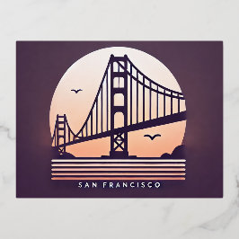 Postal Festiva Con Relieve Metalizado Halloween - Puente Golden Gate | Noche de niebla