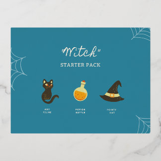 Postal Festiva Con Relieve Metalizado Happy Halloween Witch Starter Pack