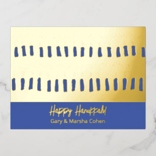 Postal Festiva Con Relieve Metalizado Happy Hanukkah Blue and Relieve metalizado dorado