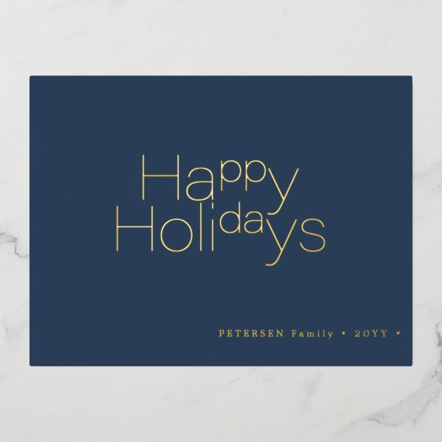 Postal Festiva Con Relieve Metalizado Happy Holidays typography simple oro moderno (Anverso)